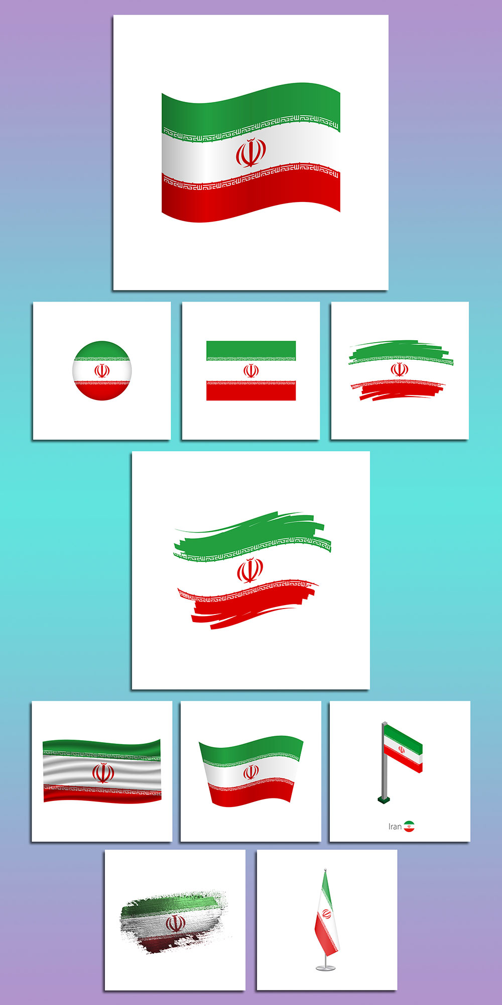 آیکون لایه باز پرچم ایران پک 10 تایی
